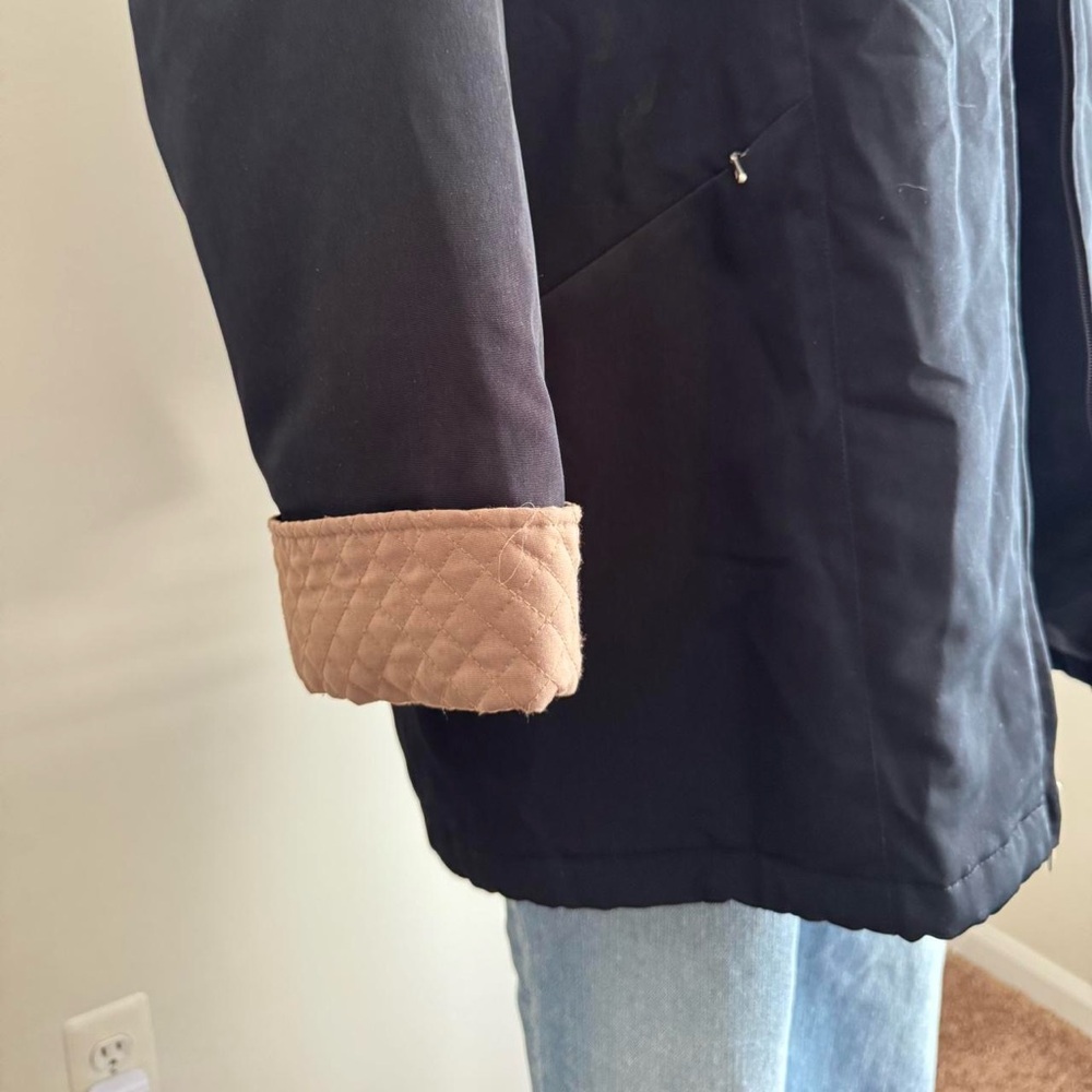 Vintage Black + Tan Coat - Jacket Short Trench XXL - Picture 6 of 8